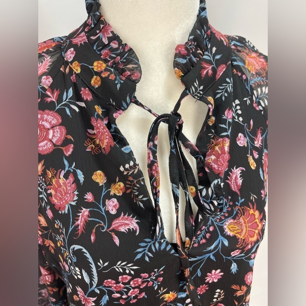 Harper 241 black and floral ruffled collar boho dress women’s size 6 - Picture 8 of 15